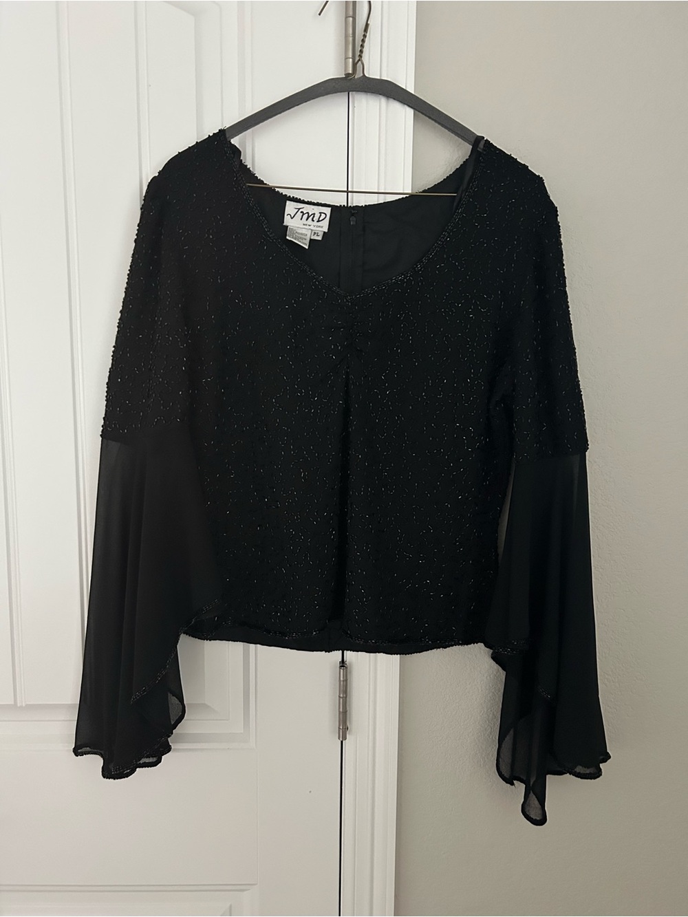 Whimsigoth Black Sparkle Bell-Sleeve Top
